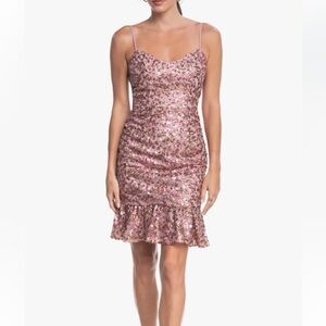 Dress the Population Lilac Pink Sequin Party Mini Dress Pastel Coquette Feminine